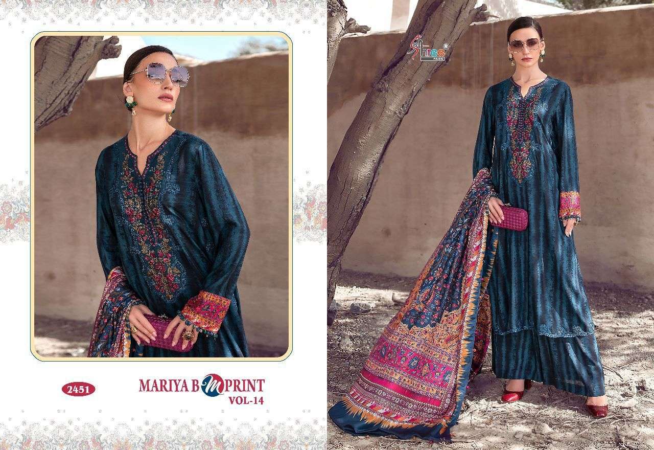 shree fabs mariya b mprint vol-14 pure cotton self embroidery salwar kameez wholesale price 