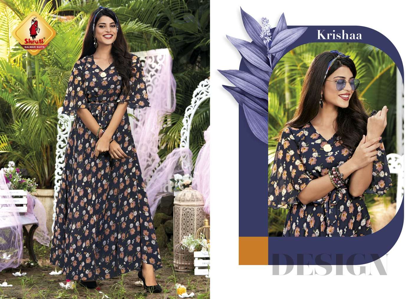 shruti preety lady floral printed floor touch gown wholesaler surat 