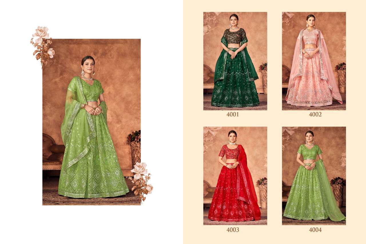 stylishta aakrut vol 4 4001-4004 series party wear lehenga wholesale price surat 