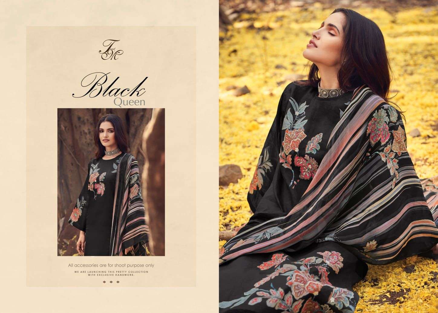t&m black queen stpale twill digital printed unstich dress material supplier from surat