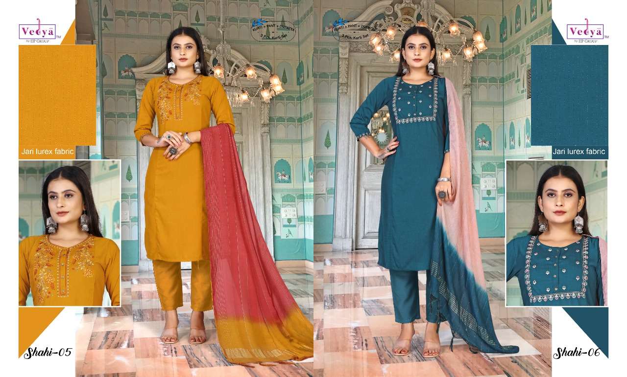 vedya shahi 01-06 series pure viscose silk ready made suits wholesale best price surat 