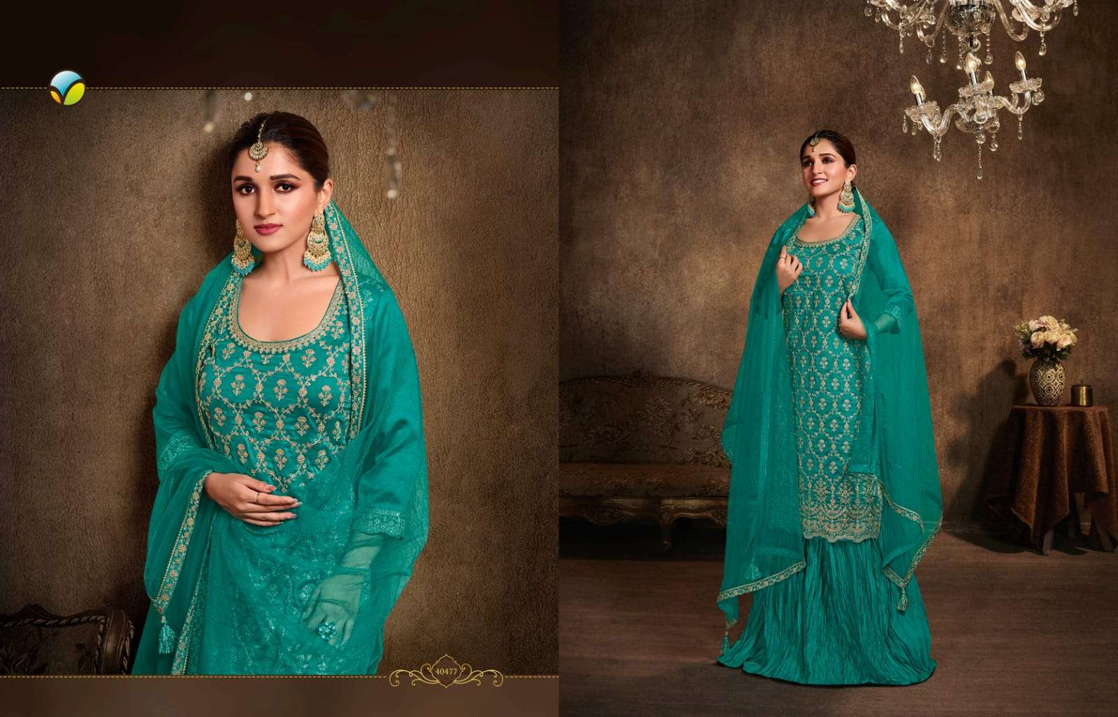 vinay fashion tumbaa raas 40471-40477 series silk georgette embroidered kurtis with bottom dupatta set wholesale price 