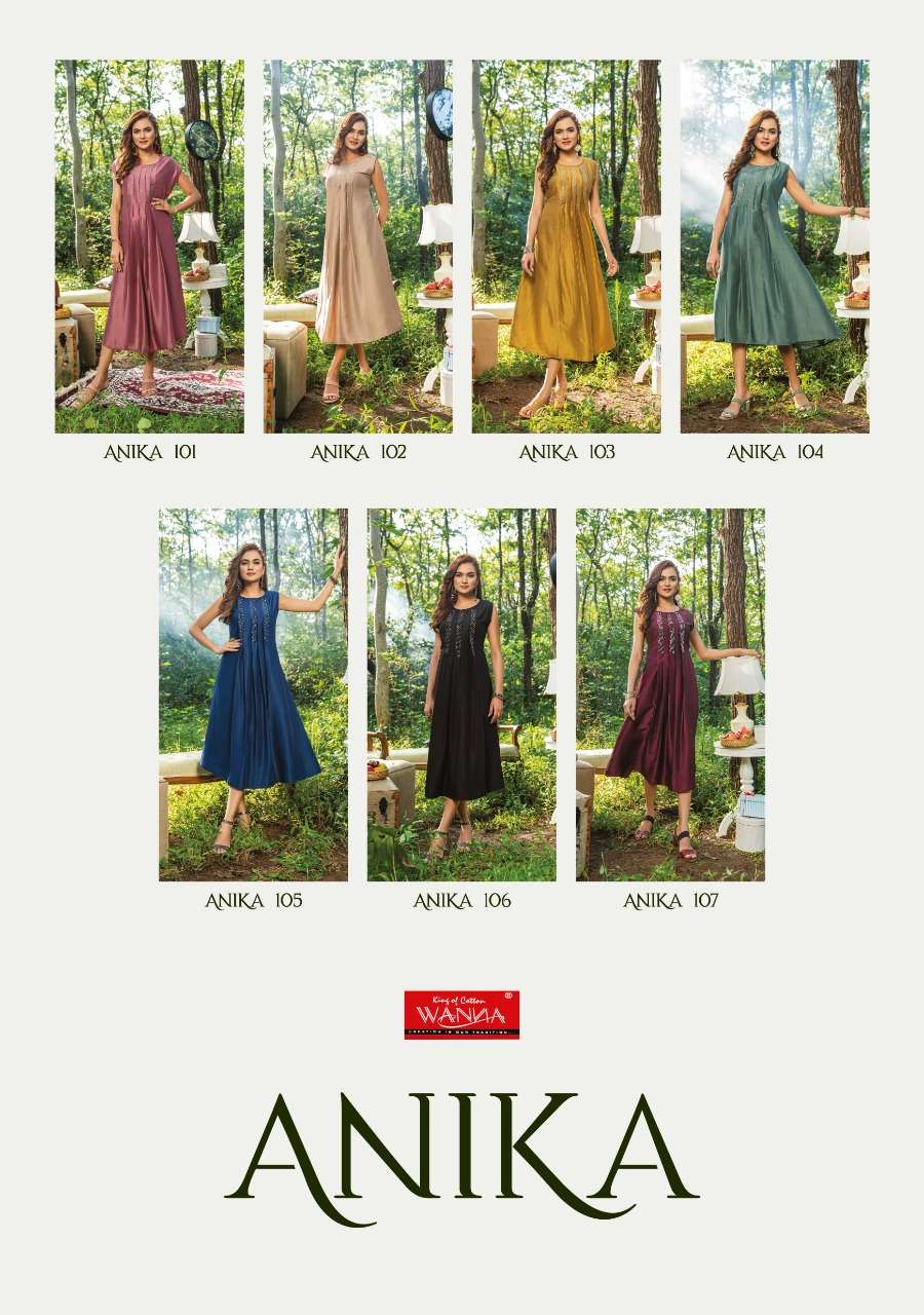 wanna anika 101-107 series fancy chinon silk designer kurtis wholesale price supplier surat