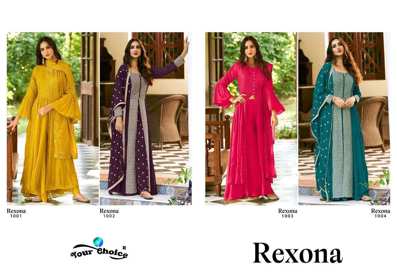 your choice rexona 1001-1004 series chinon with work designer salwar suits collection