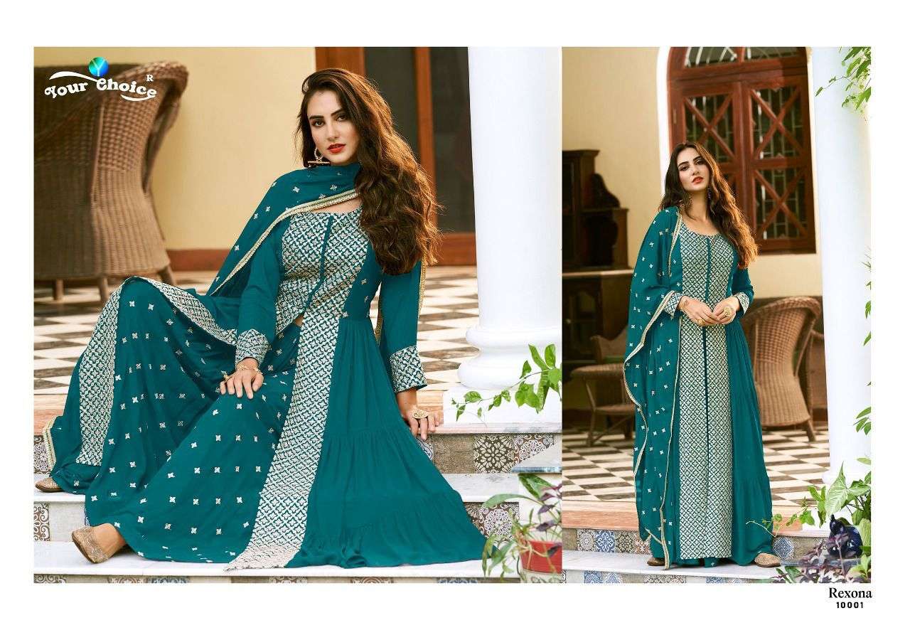 your choice rexona 1001-1004 series chinon with work designer salwar suits collection