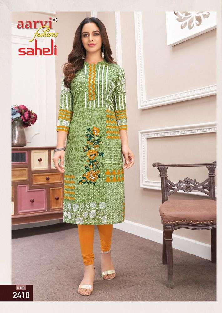 aarvi fashions saheli 2401-2416 series readymade cotton kurti catalogue online shopping surat 