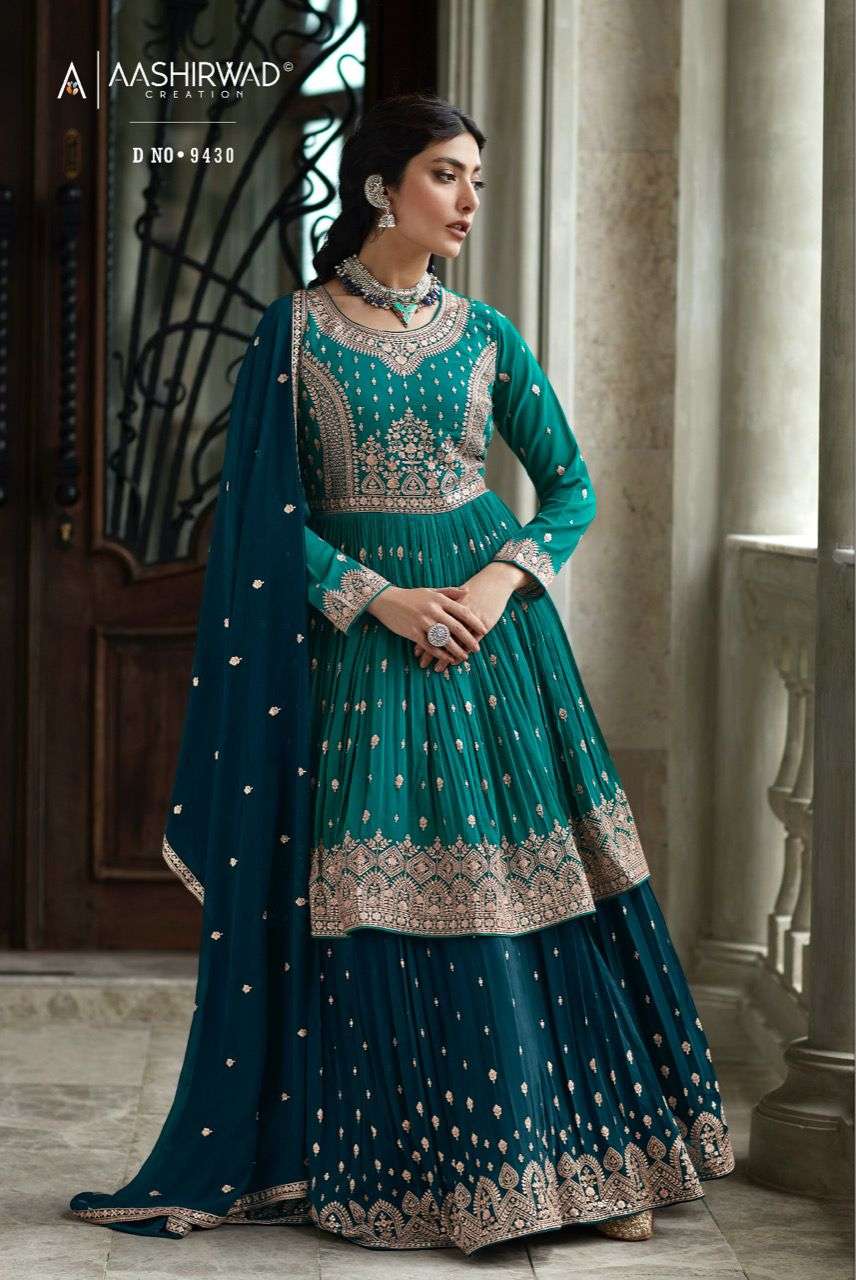 aashirwad creation radhika 9428-9432 series exclusive designer party wear dress new catalogue 