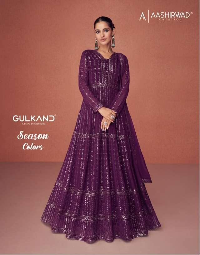 aashirwad creation season colors 9455-9459 series georgette party wear collection wholesale price surat 