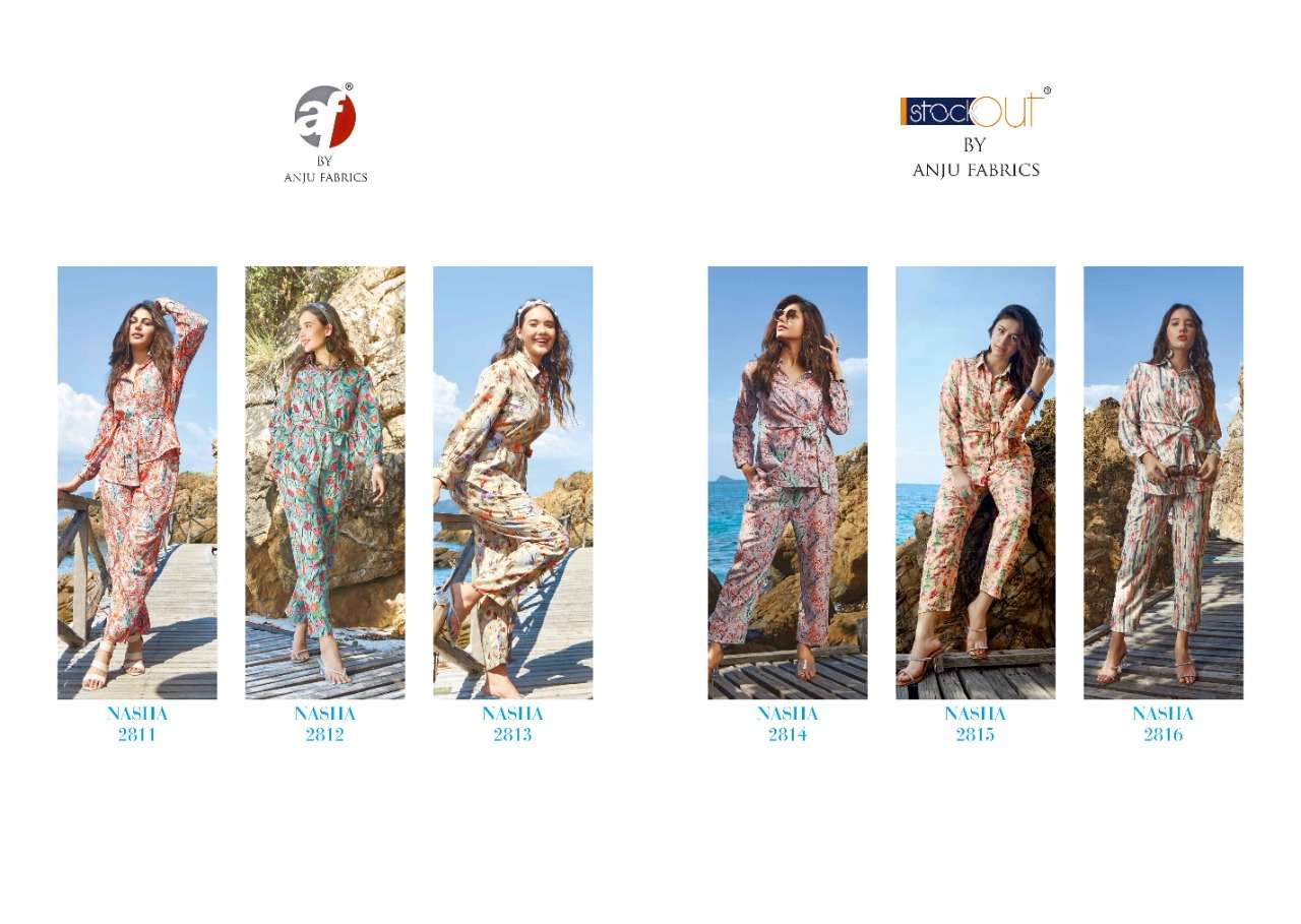 anju fabrics nasha 2811-2816 series stylish look designer printed co-ord set 