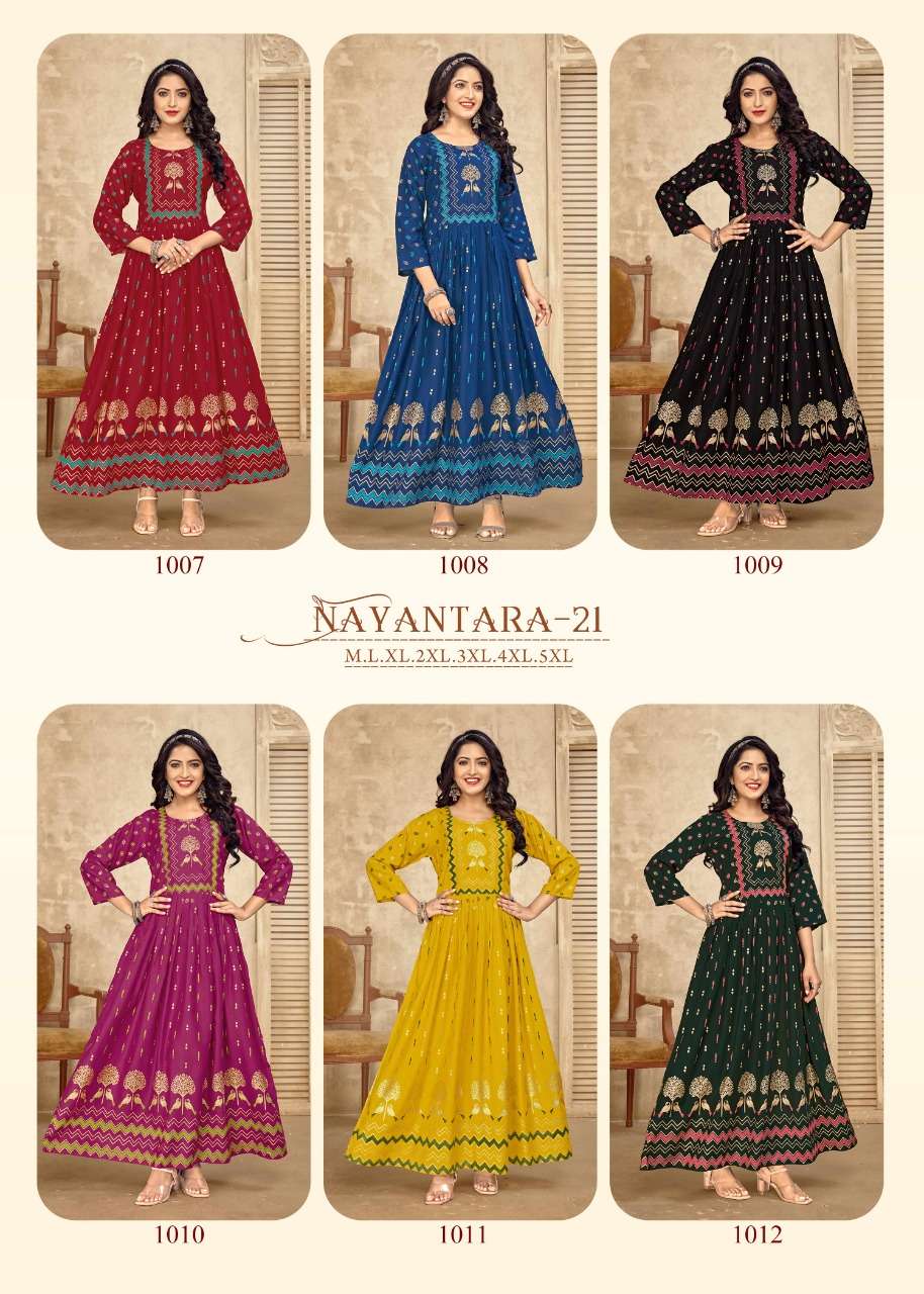 banwery nayantara vol 21 1007-1012 series foil print flair gown new pattern 