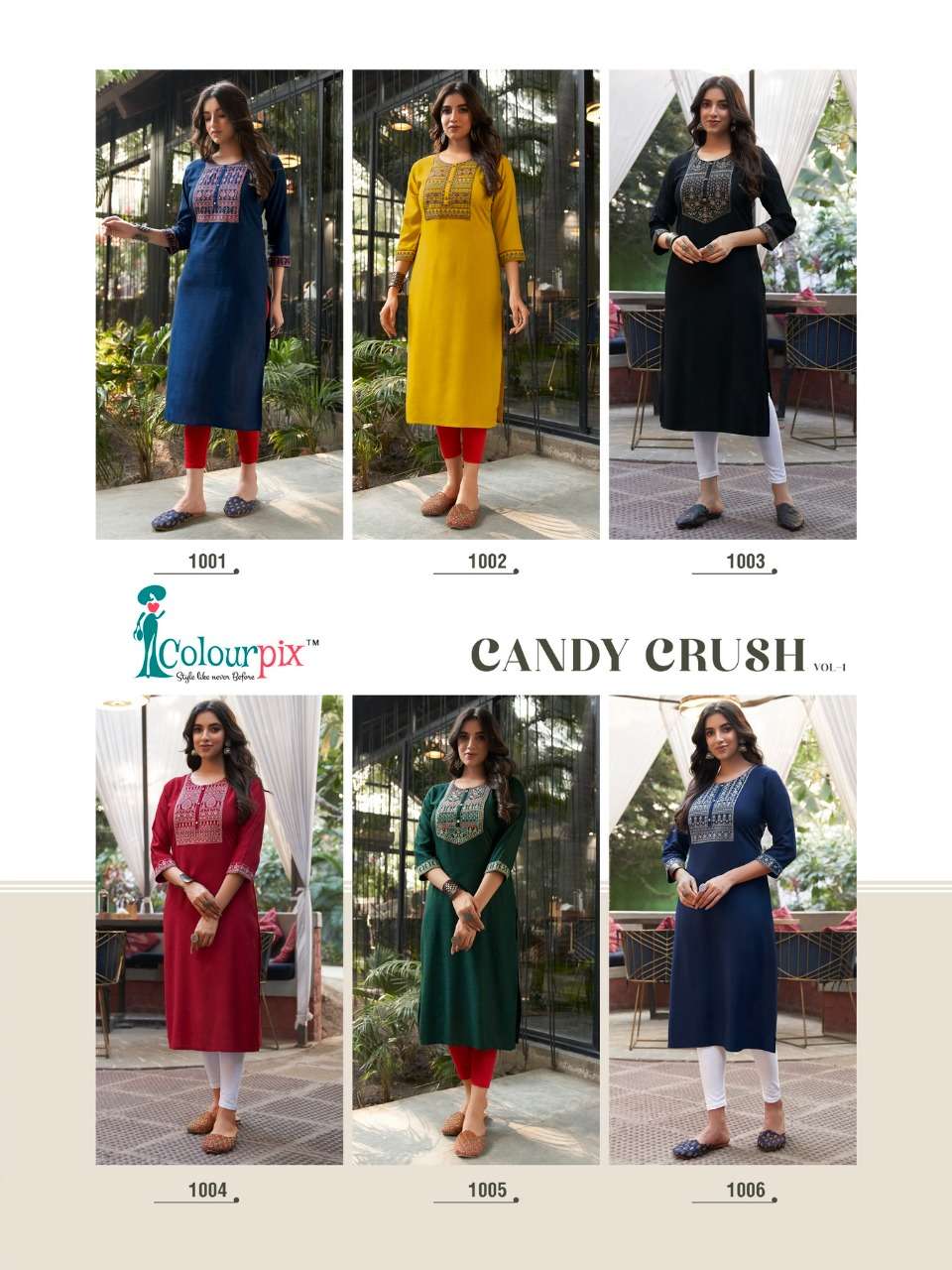 colourpix candy crush vol-1 1001-1006 series daily uses designer kurti catalogue online supplier surat 