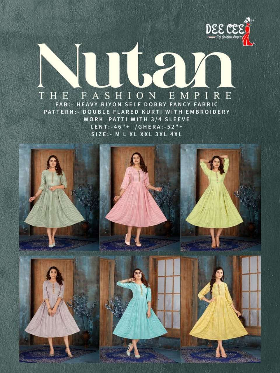 deecee nutan 1001-1006 series flare style designer kurti catalogue online surat