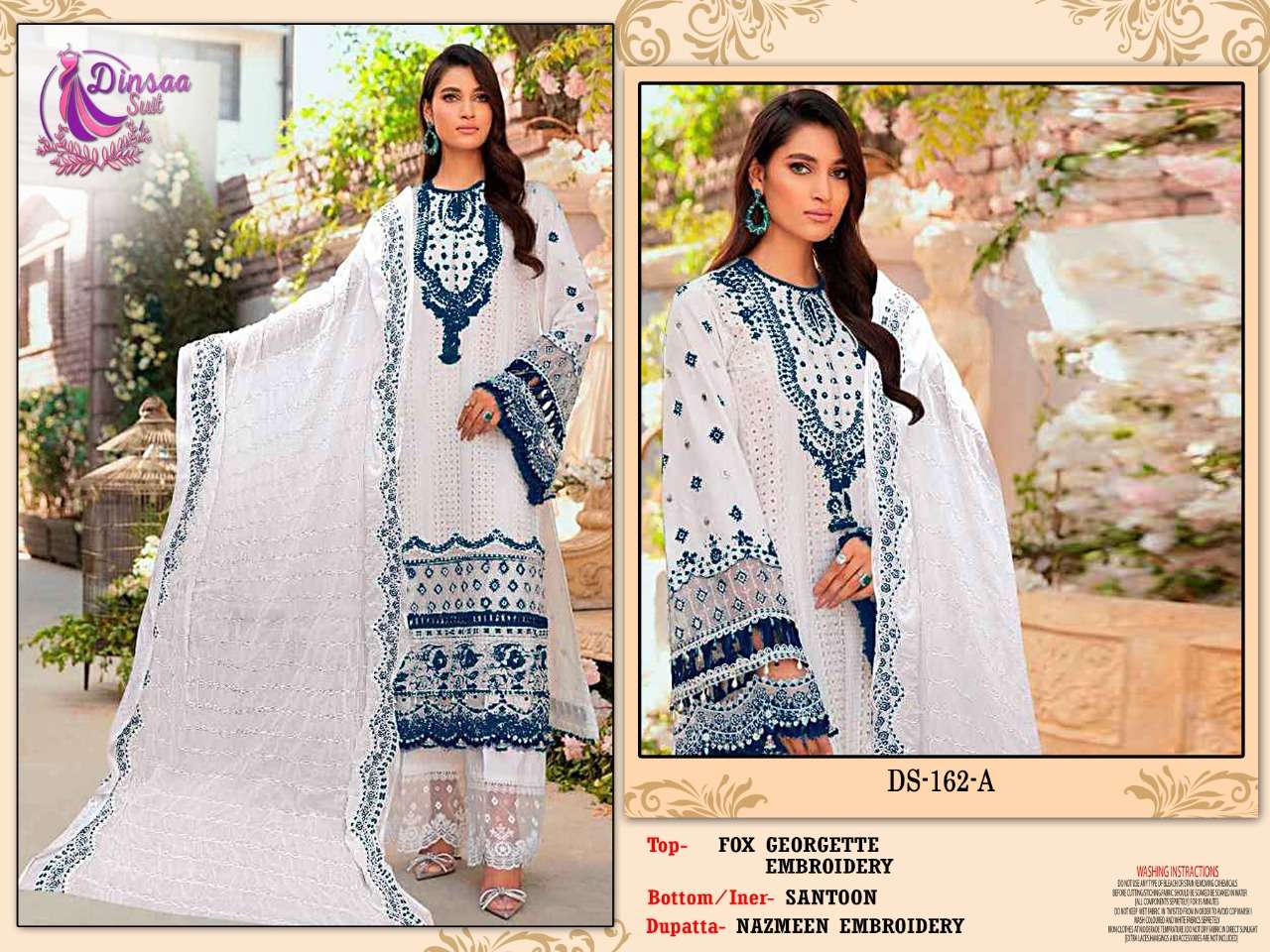 dinsaa 162 faux georgette with chikankari work pakistani suits new collection 