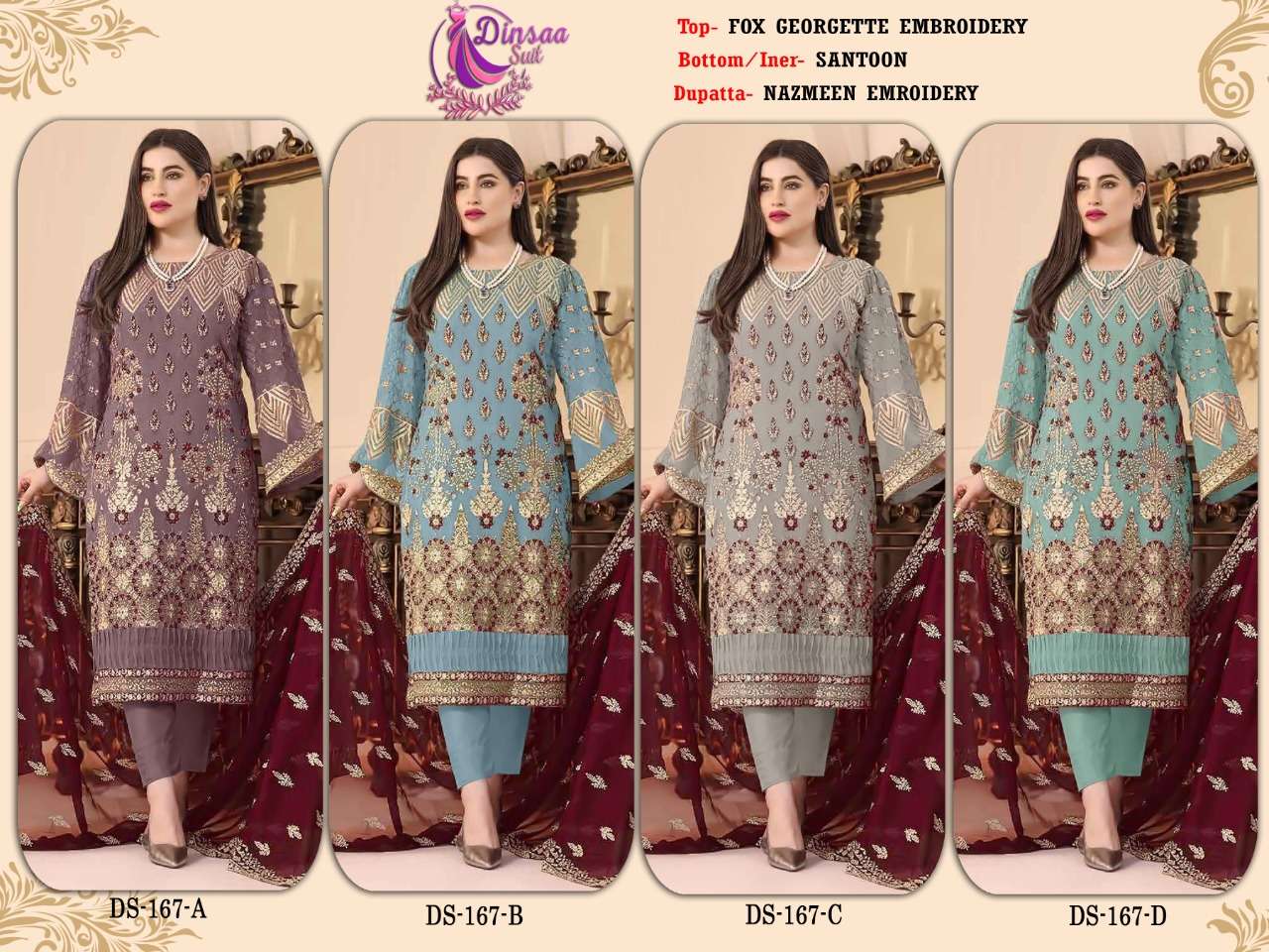 dinsaa suit 167 series faux georgette designer pakistani salwar suits manufacturer surat 