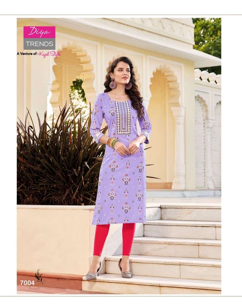 diya trends victoria 7001-7014 series classy rayon foil print with embroidery work only kurti catalogue 