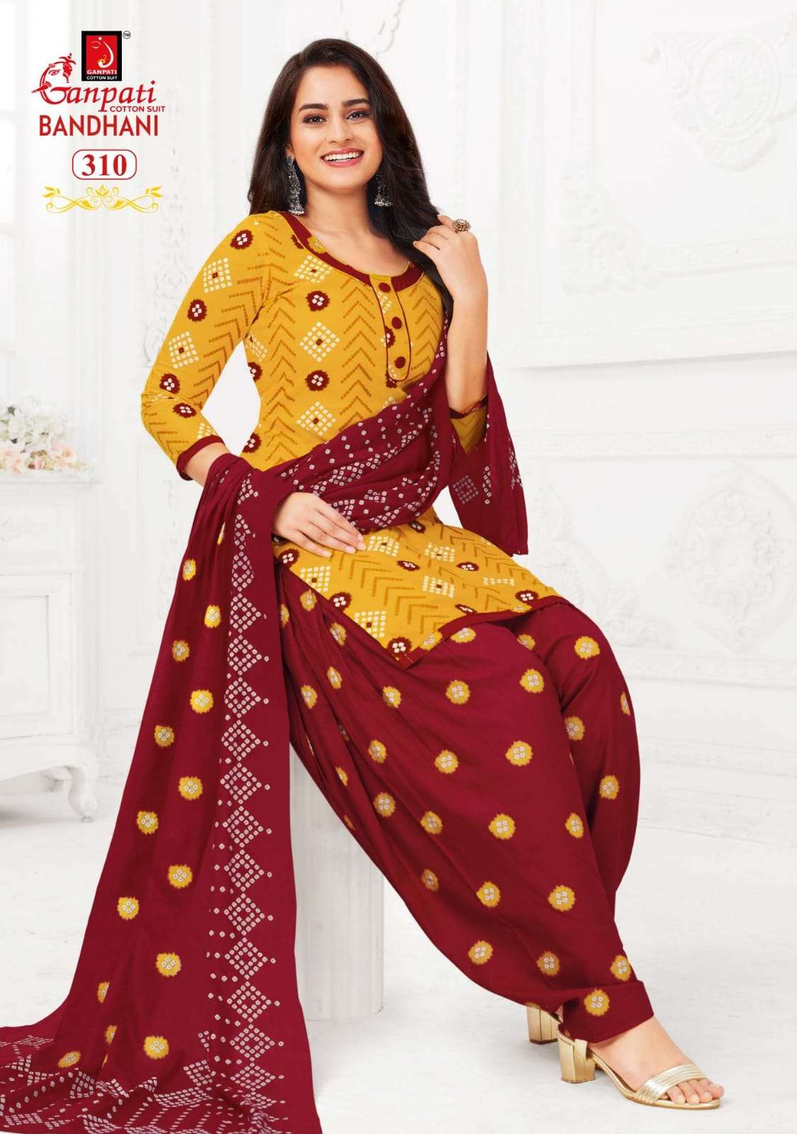ganpati cotton suit bandhani vol 3 301-312 series patiyala salwar kameez 