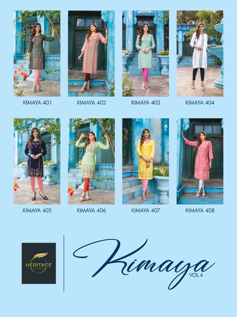 heritage collection kimaya vol-4 401-408 series trendy designer kurti new catalogue 