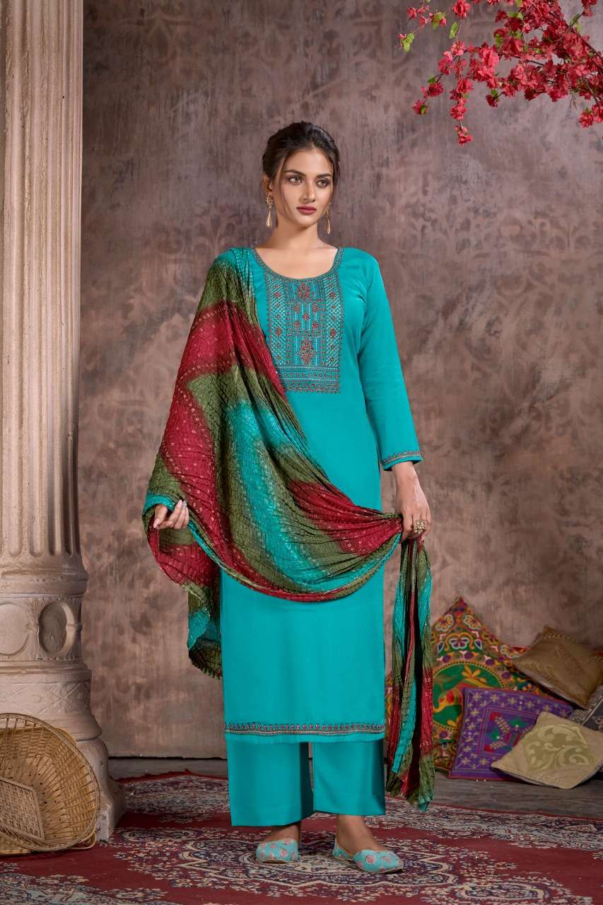 hermitage clothing bandhej unstitched designer salwar kameez catalogue surat