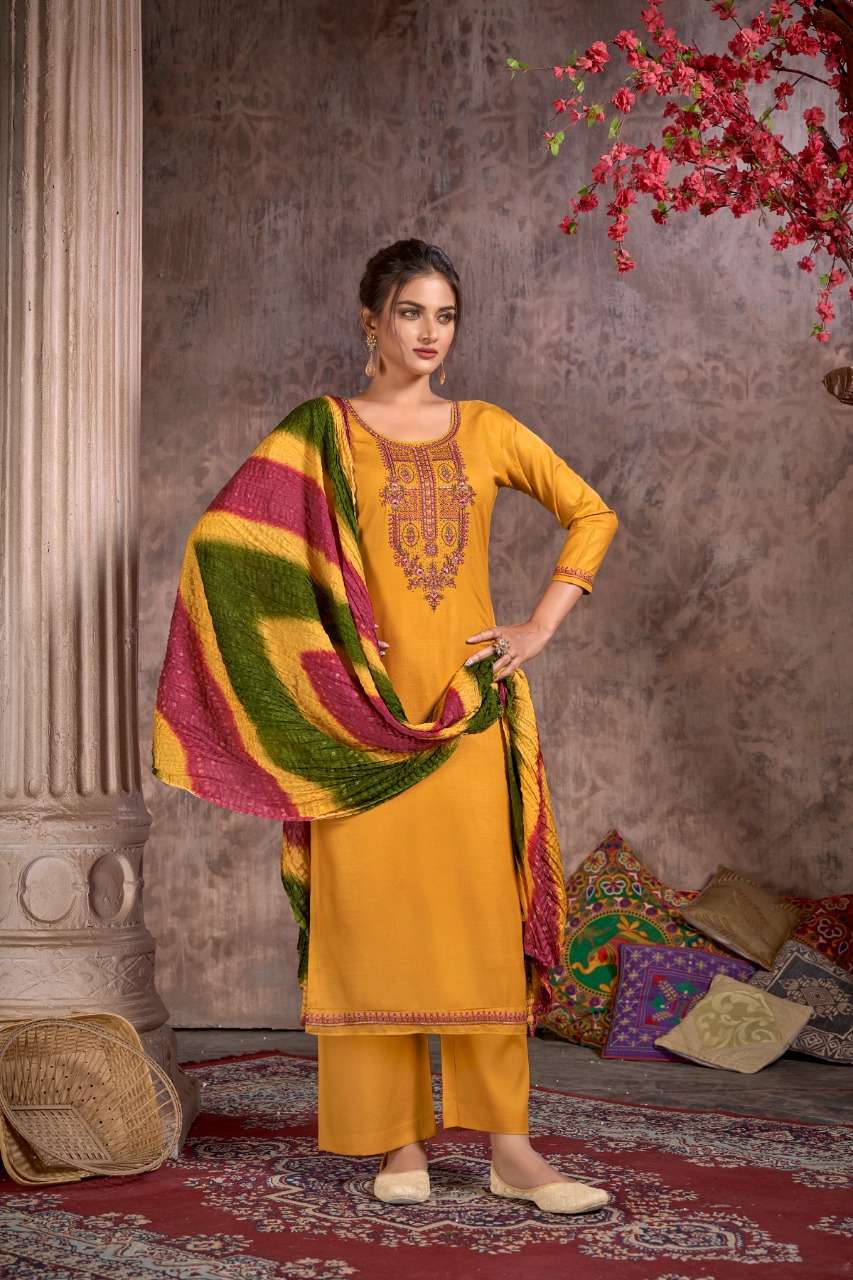 hermitage clothing bandhej unstitched designer salwar kameez catalogue surat