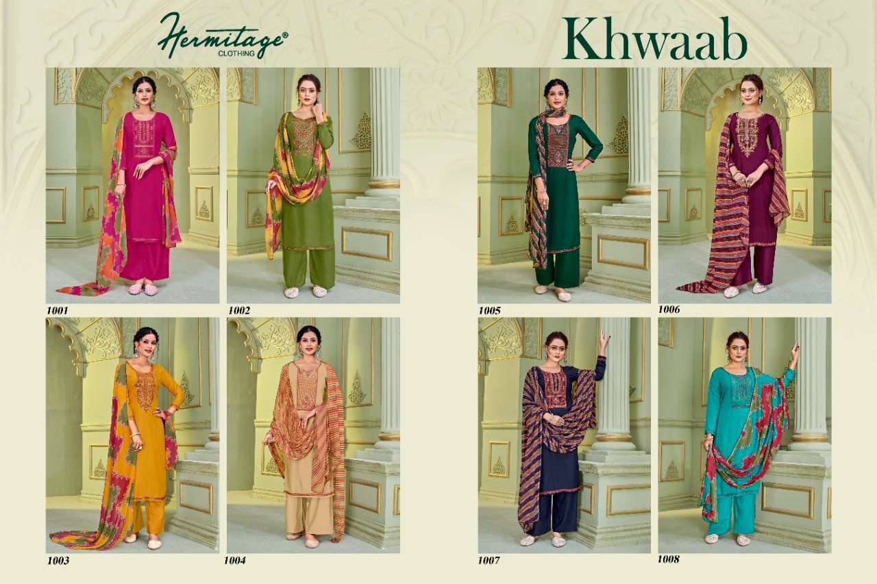 hermitage clothing khwaab 1001-1008 series indian designer salwar kameez wholesaler surat 