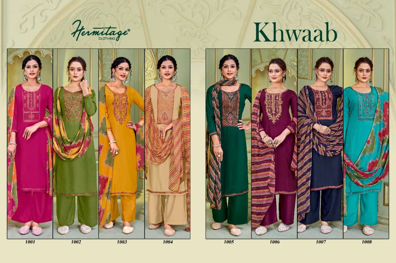 hermitage clothing khwaab 1001-1008 series indian designer salwar kameez wholesaler surat 
