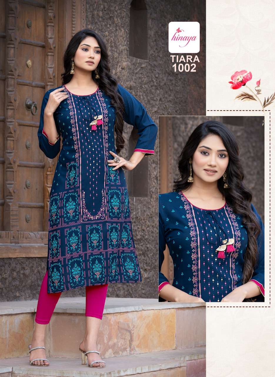 hinaya by tiara vol-25 designer reyon slub kurti catalogue wholesale dealer surat 