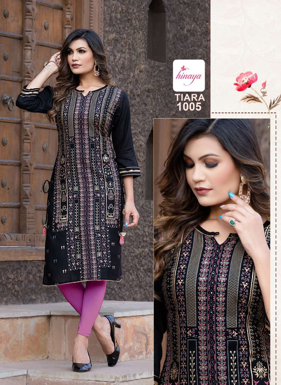 hinaya by tiara vol-25 designer reyon slub kurti catalogue wholesale dealer surat 