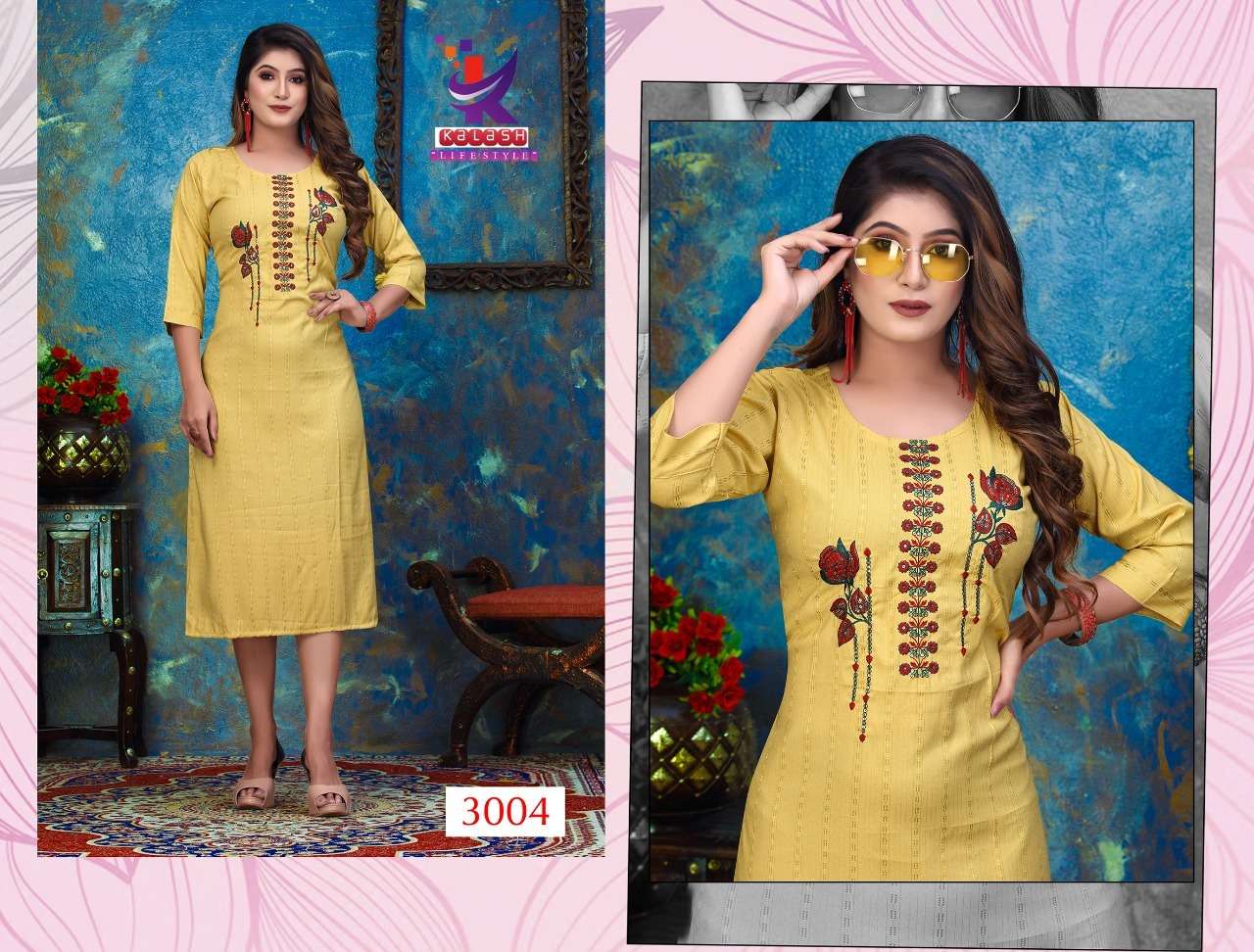 kalash lifestyle collection extreme 3001-3008 series attractive look designer kurti catalogue new collection