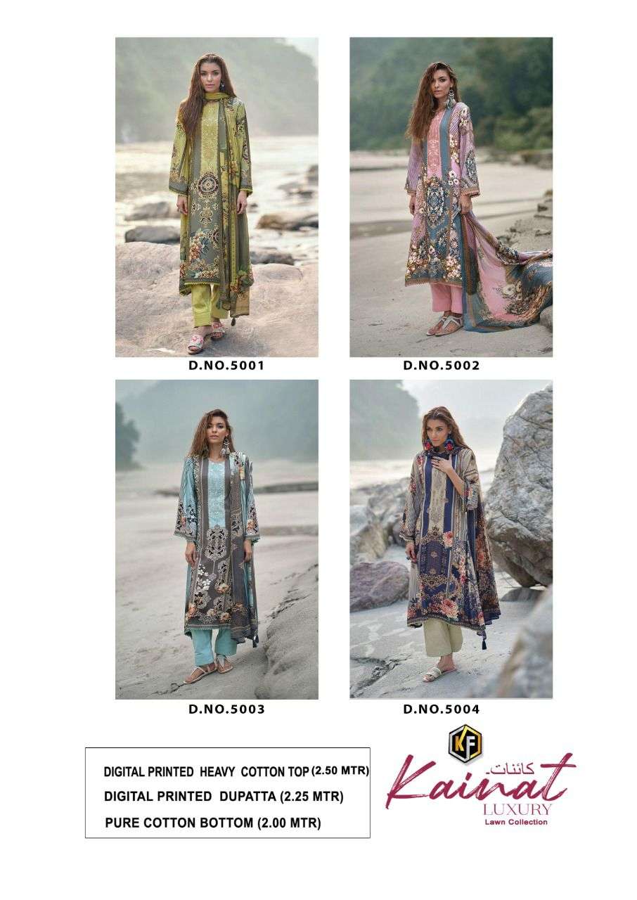 keval fab kainat luxury lawn collection vol-5 5001-5004 series lawn cotton salwar suits surat