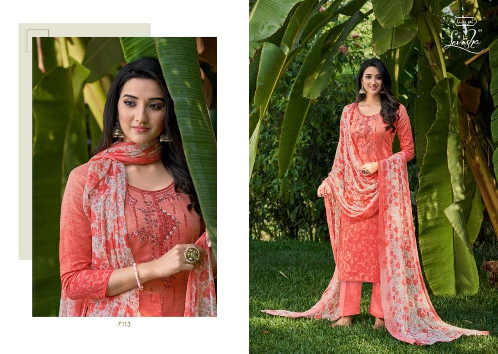 levisha ishani 7113-7120 series cambric cotton printed dress material collection surat