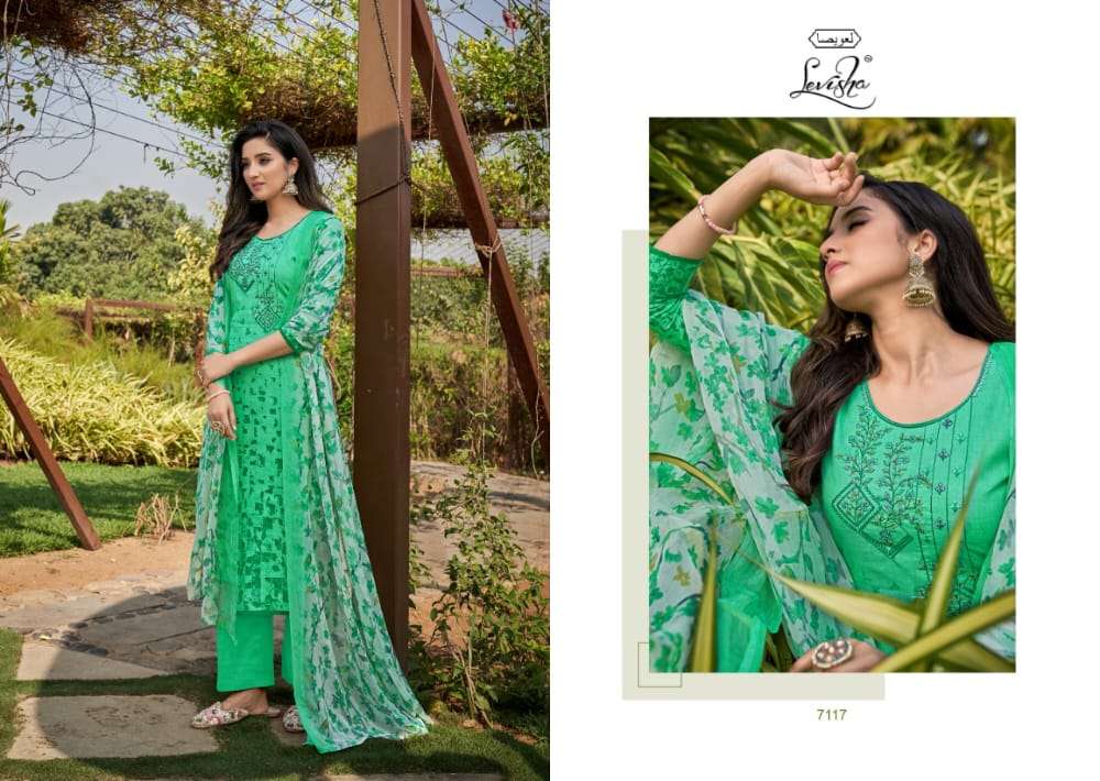 levisha ishani 7113-7120 series cambric cotton printed dress material collection surat