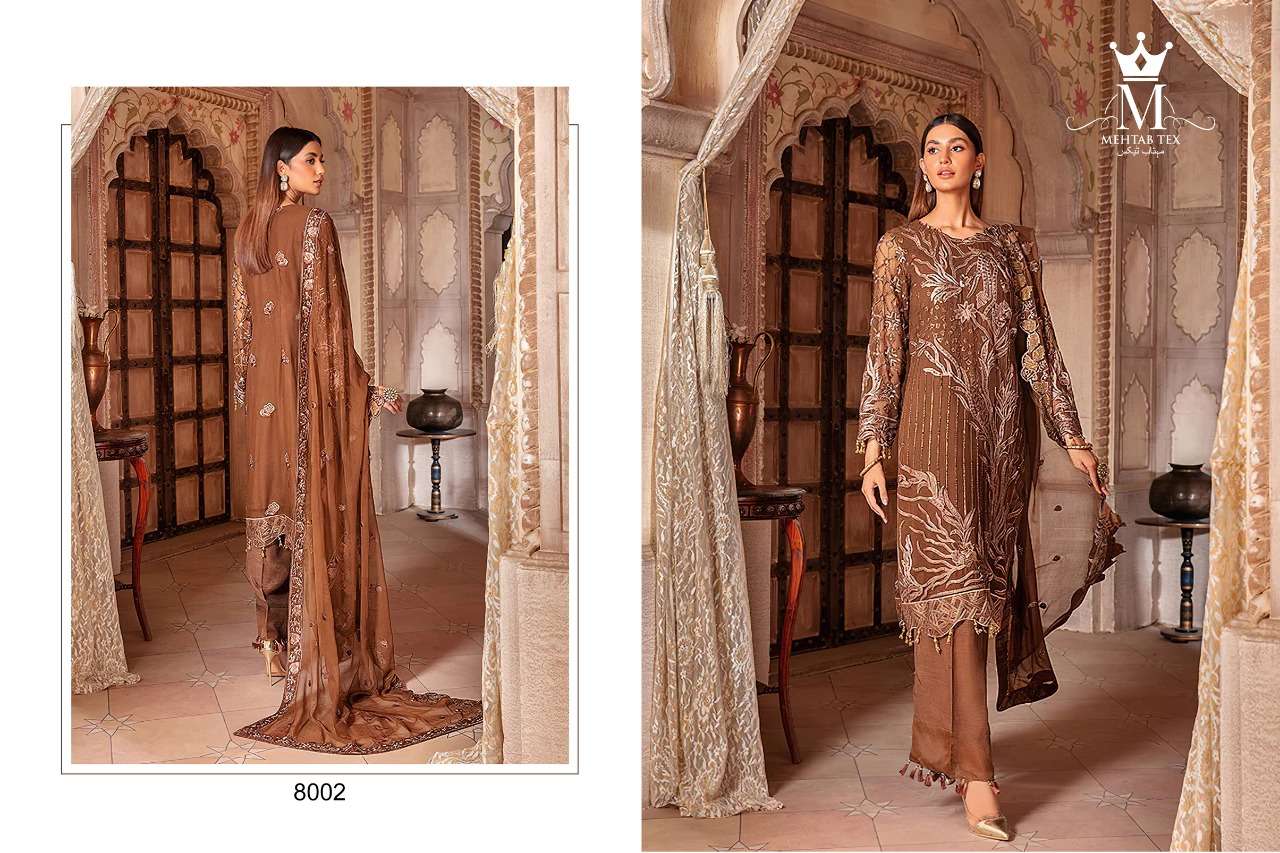 mehtab tex farmaish 8001-8003 series top bottom with dupatta pakistani suits new catalogue