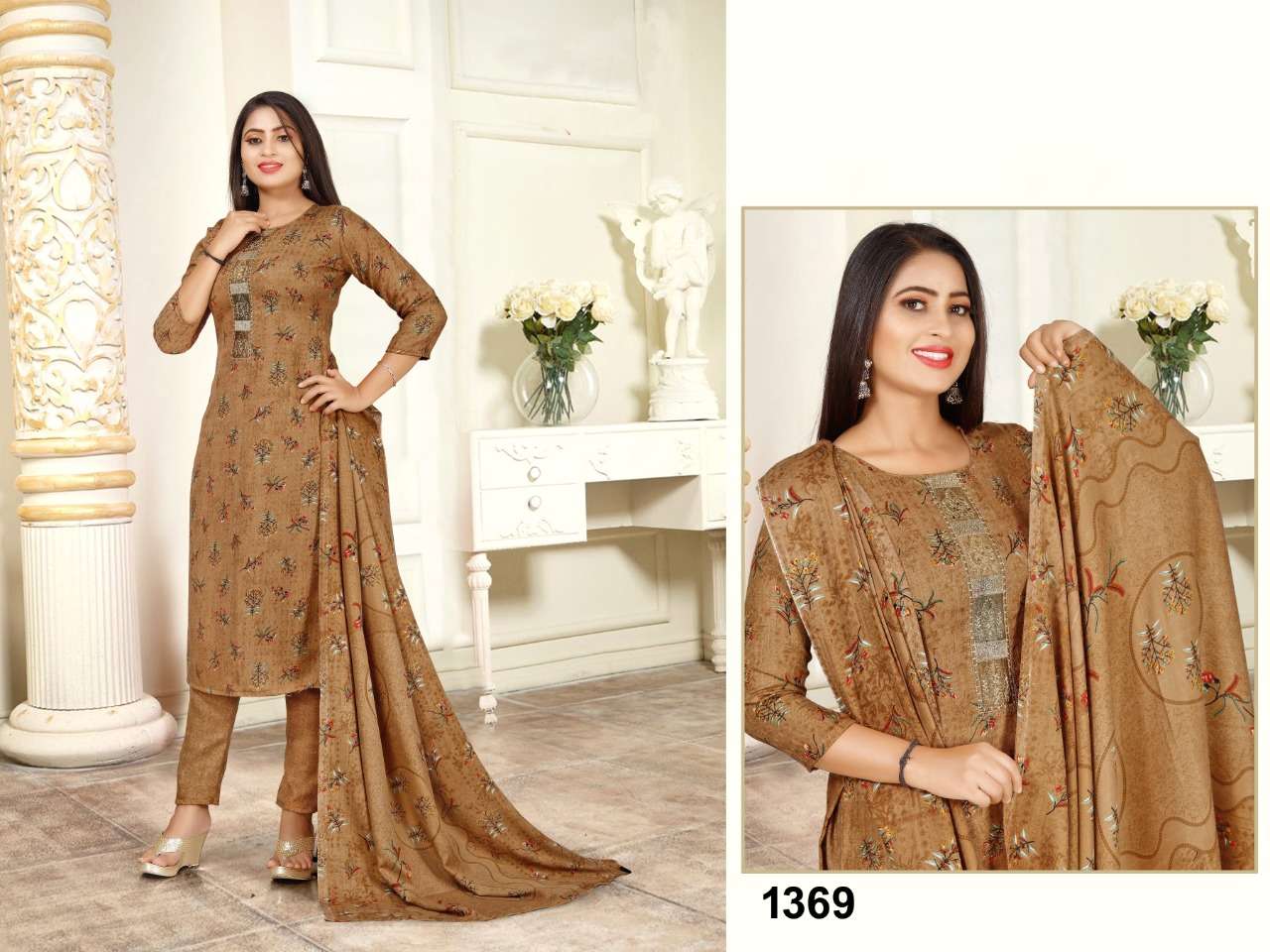 nazneen heer 1366-1369 series indian designer pashmina salwar suits wholesaler surat