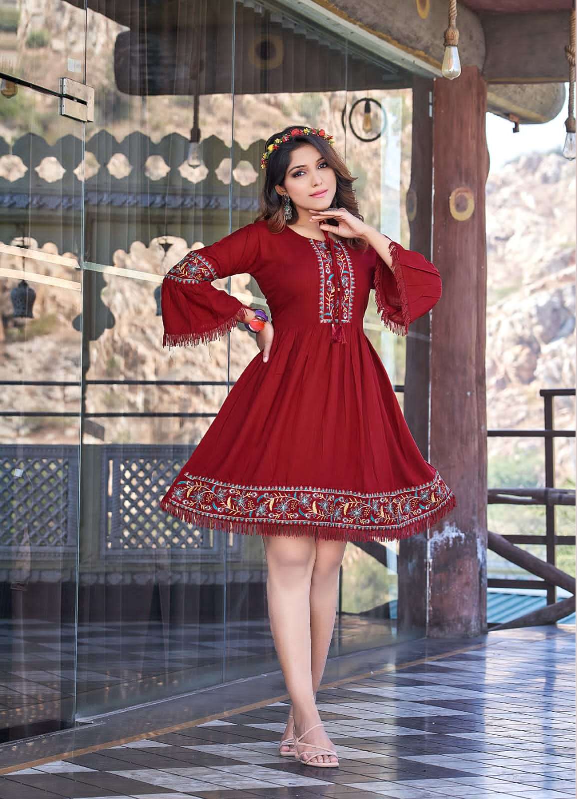 ossm cherry fancy look designer tunic style kurti new catalogue 