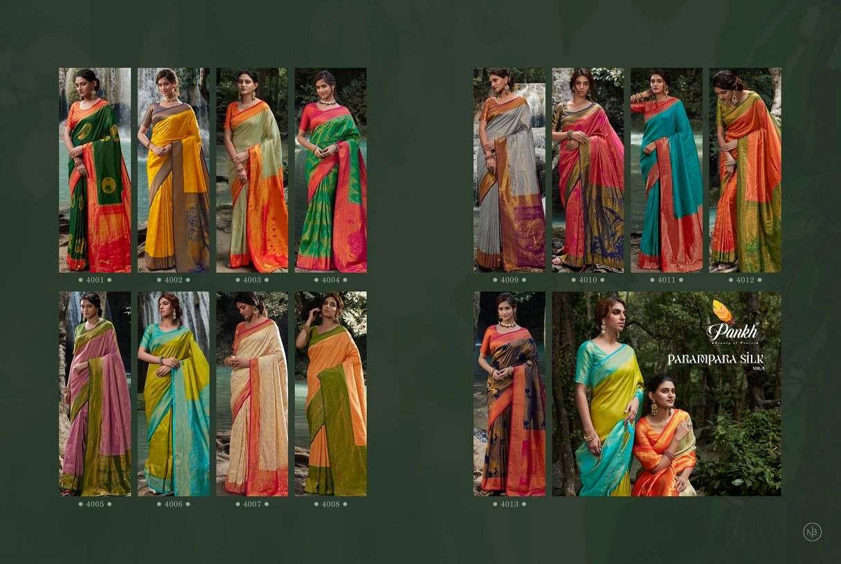 pankh parampara silk vol-4 4001-4013 series traditional look designer saree catalogue wholesale price surat 