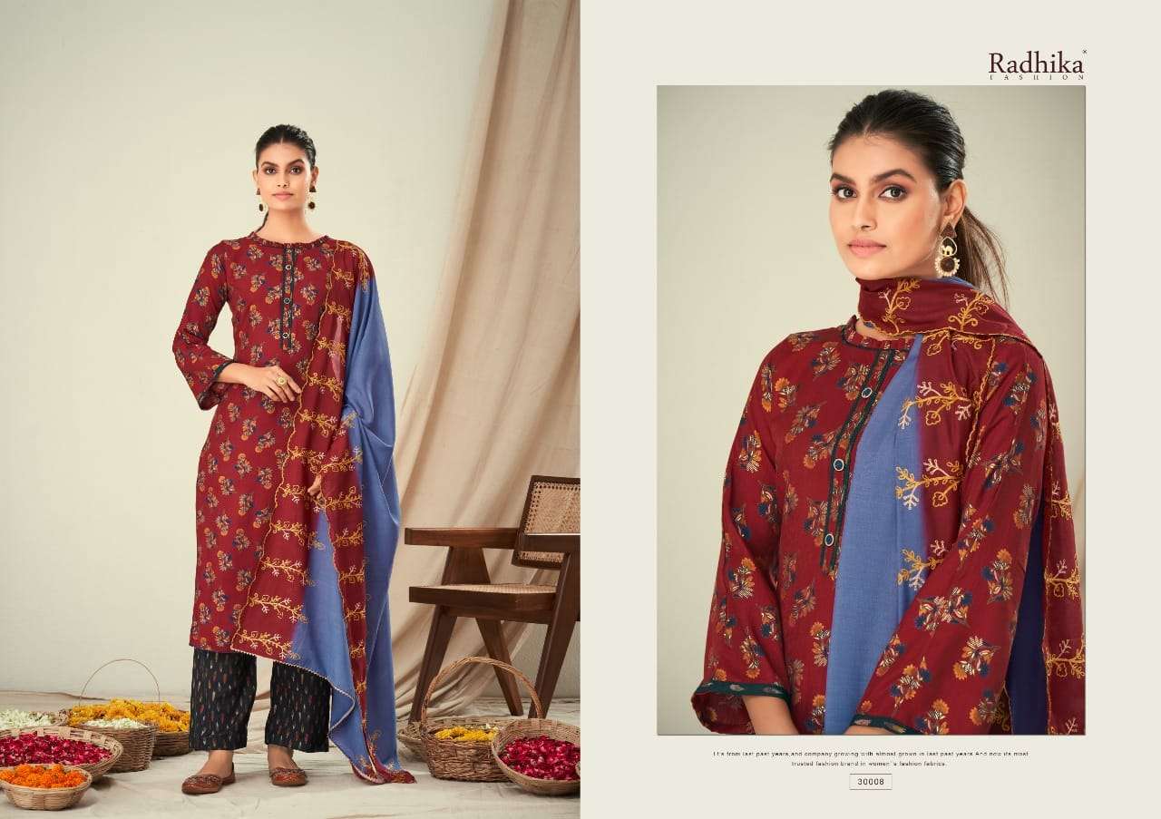 radhika fashion bulbul 30001-30008 series viscose muslin fancy punjabi salwar suits surat