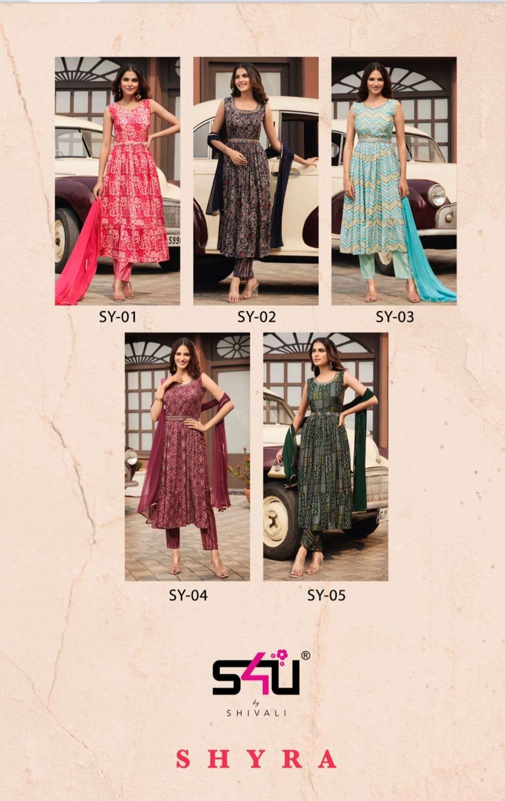 s4u shyra 1-5 series stylish look designer kurti catalogue online surat 