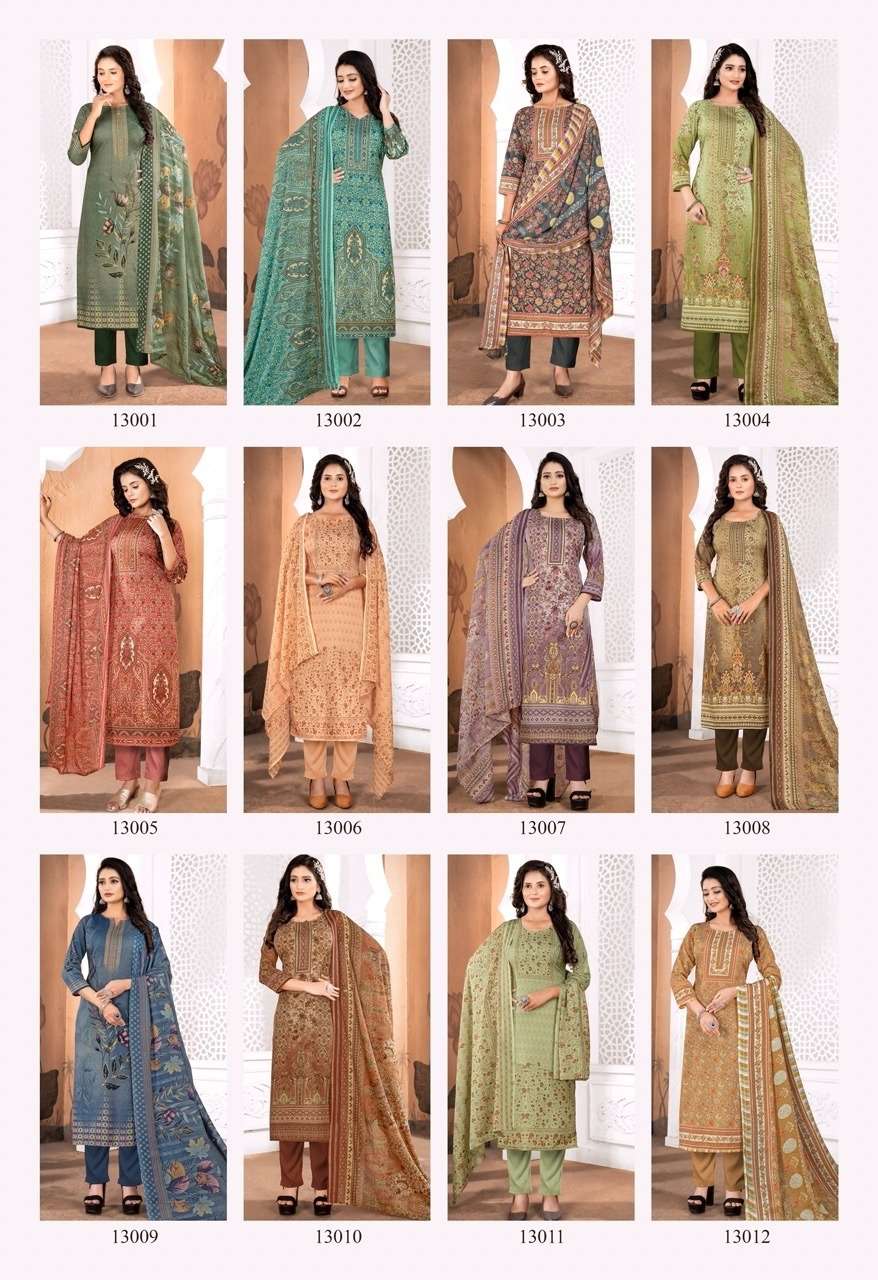 shiv gori silk mills pakizaa vol-14 13001-13012 series unstitched salwar kameez wholesaler surat 