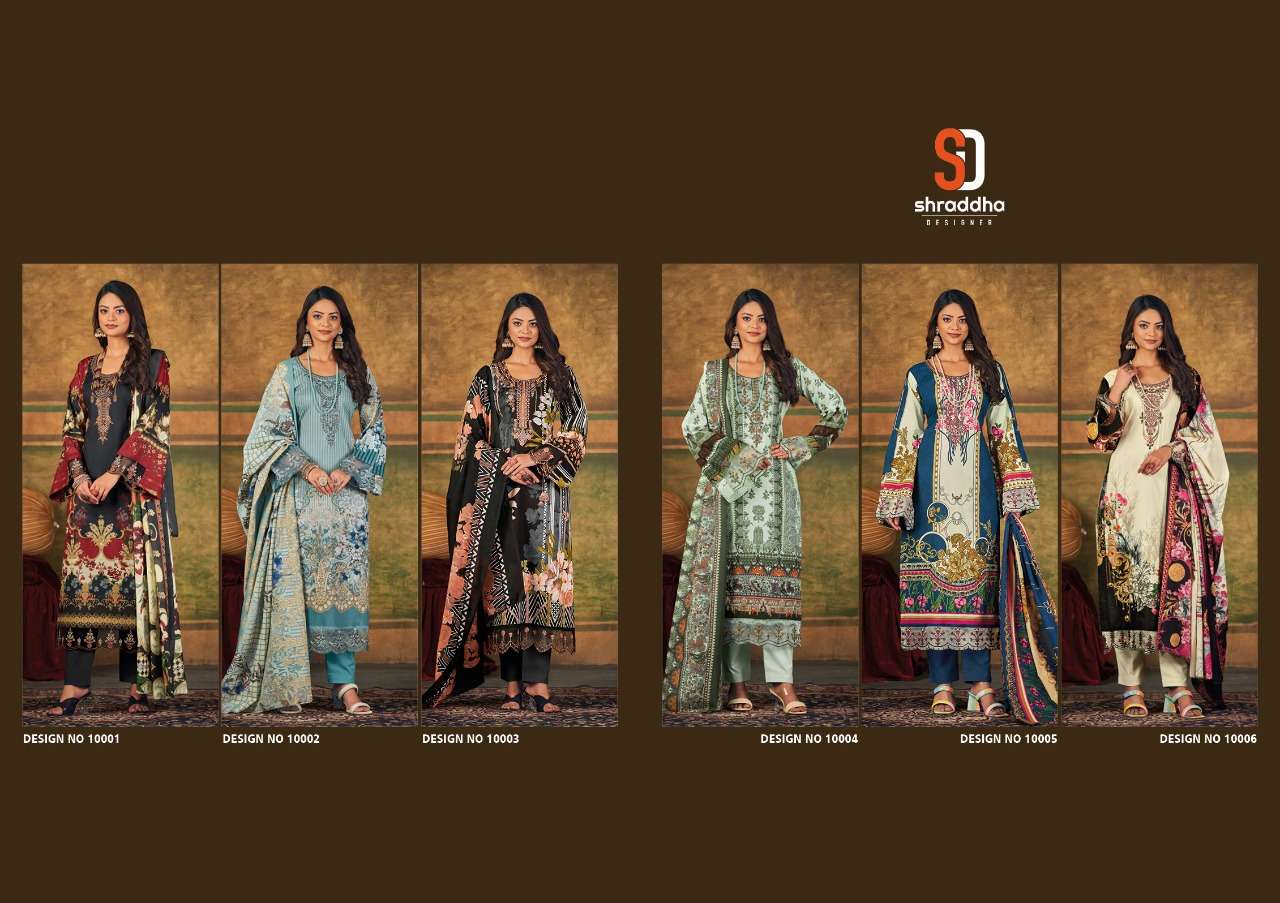 shraddha designer amira 10001-10006 series cambric cotton printed pakistani style salwar kameez surat