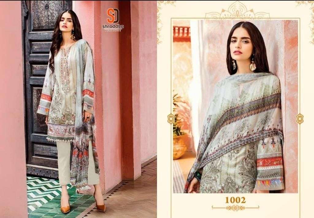 shraddha designer marjjan 1001-1005 series chiffon dupatta pakistani suits online 