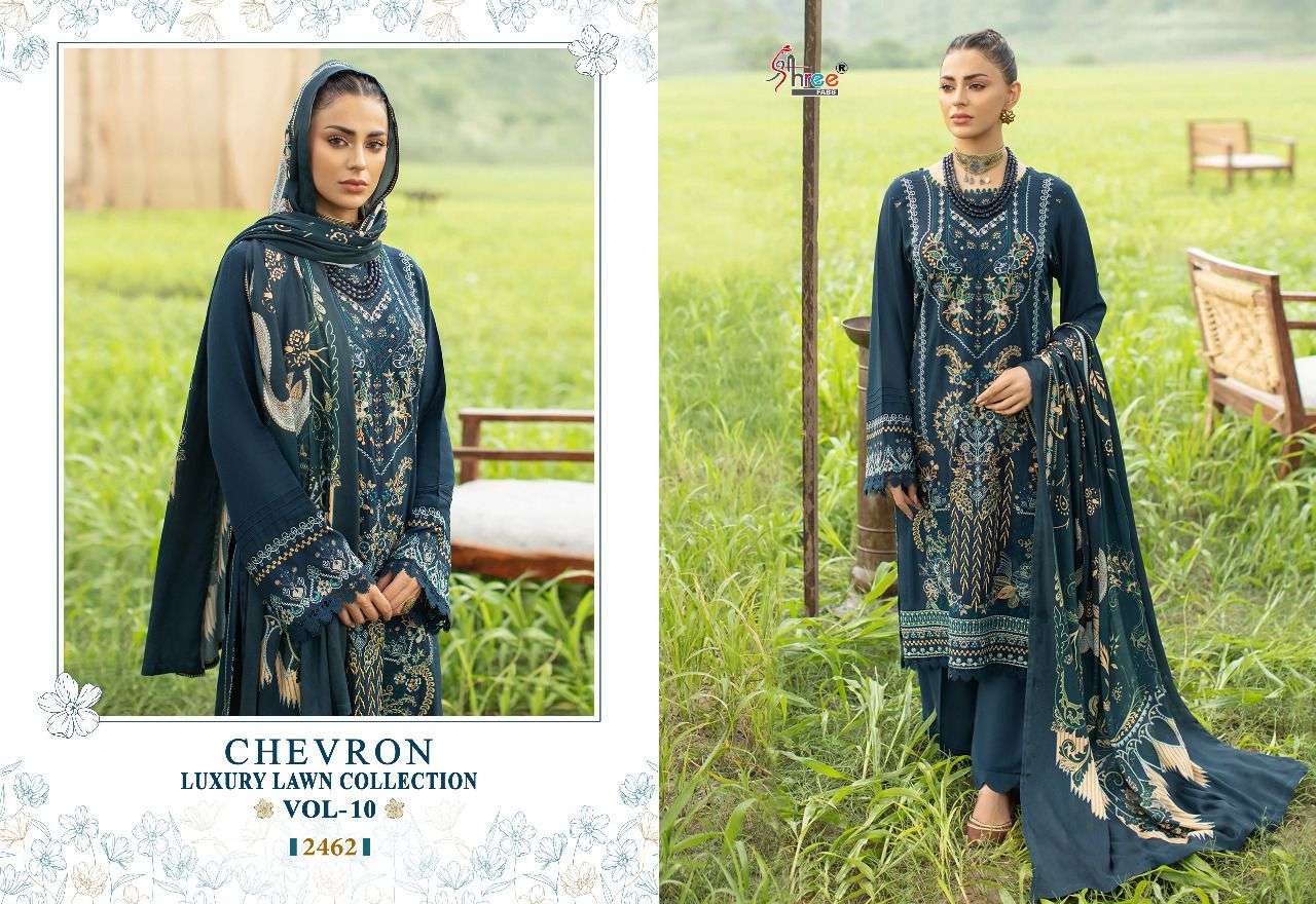 shree fabs chevron luxury lawn collection vol-10 2462-2468 series pure cotton printed with work salwar kameez surat