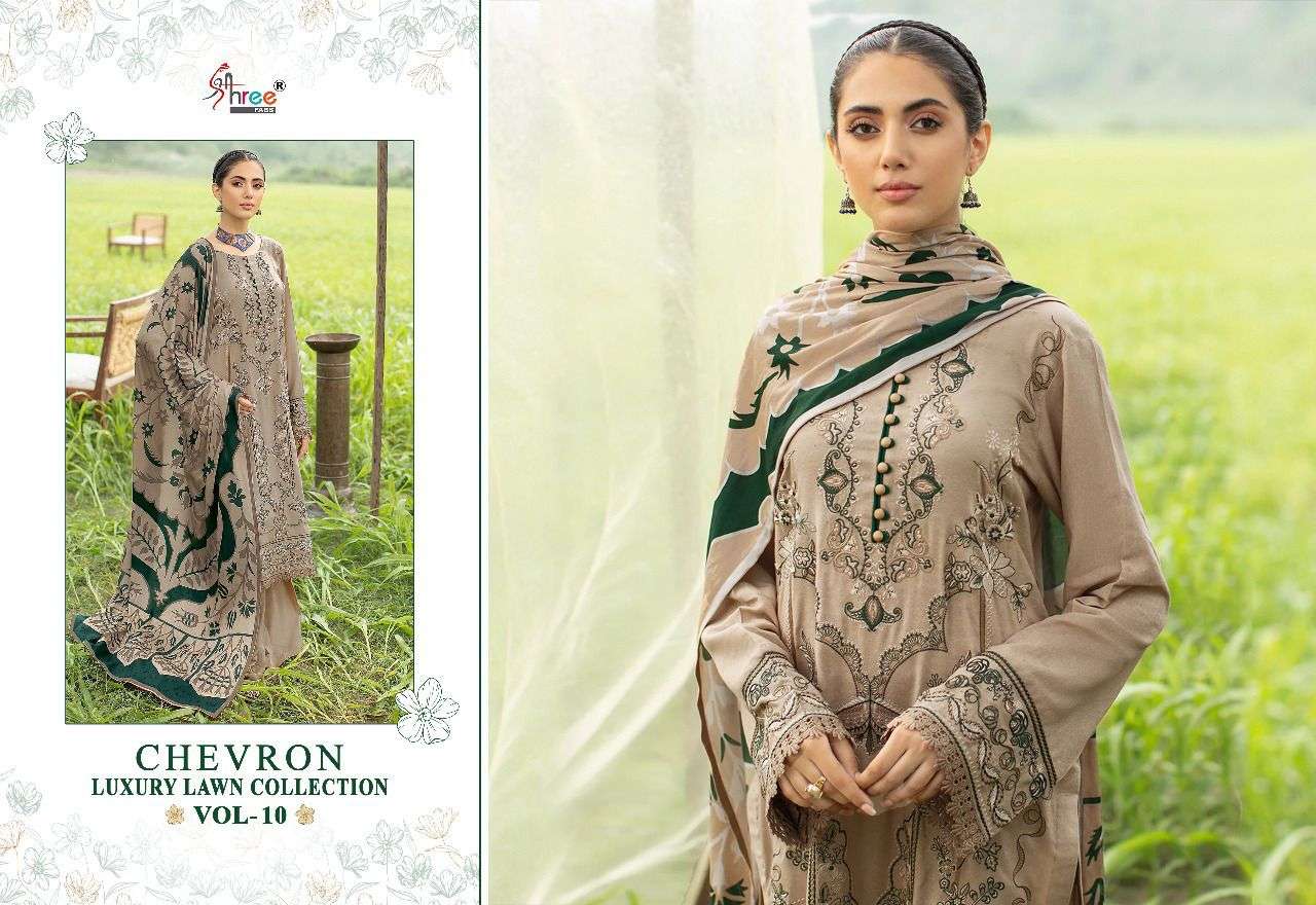 shree fabs chevron luxury lawn collection vol-10 2462-2468 series pure cotton printed with work salwar kameez surat