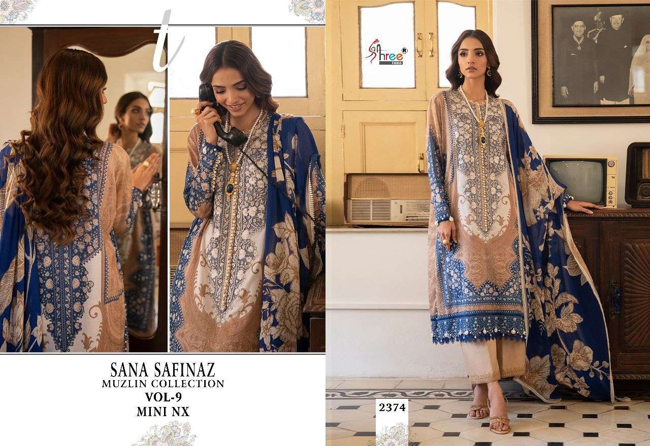 shree fabs sana safinaz muzlin collection vol 9 mini nx chiffon dupatta unstich designer pakistani suits new design 