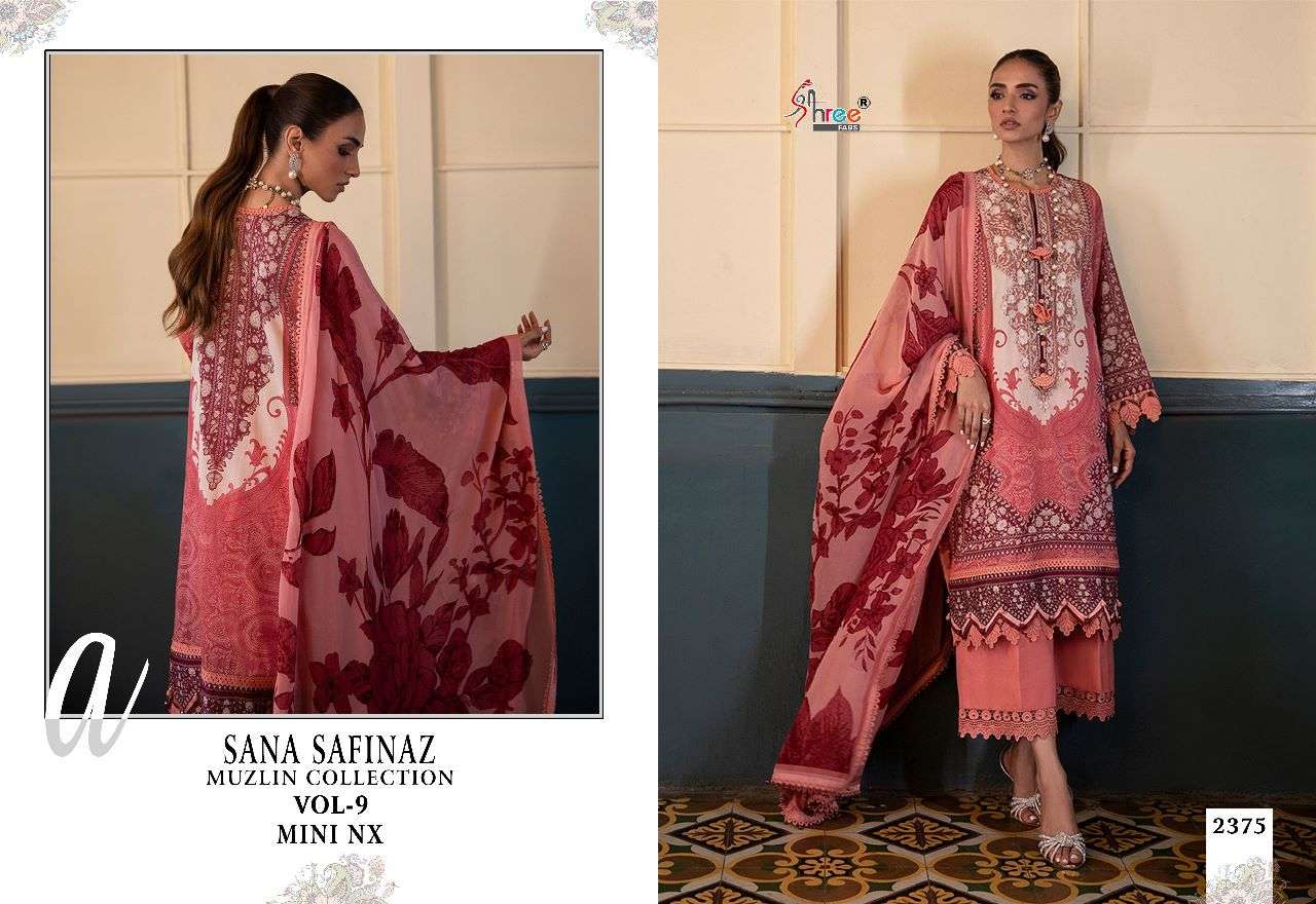 shree fabs sana safinaz muzlin collection vol 9 mini nx cotton dupatta pakistani salwar kameez manufacturer surat 