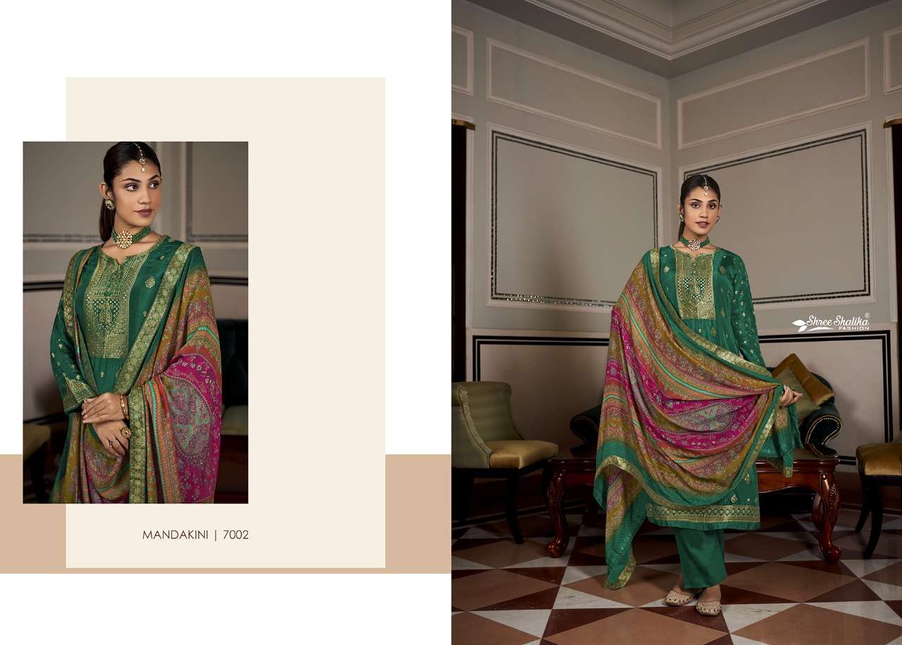 shree shalika fashion mandakini vol-7 7001-7008 series pure viscose dola jaqaurd designer salwar kameez surat