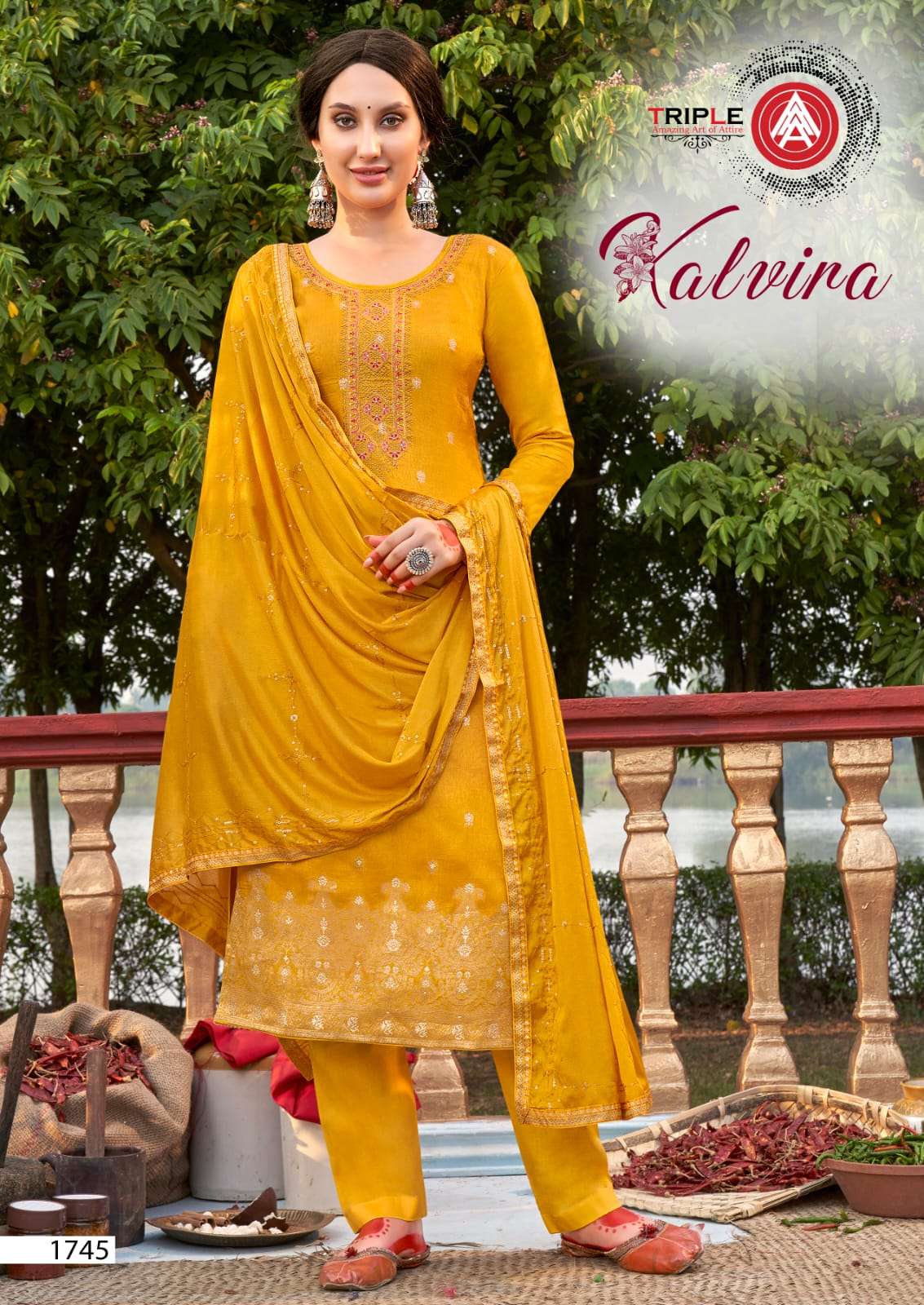 triple aaa kalvira 1741-1746 series fancy designer salwar suits manufacturer surat 