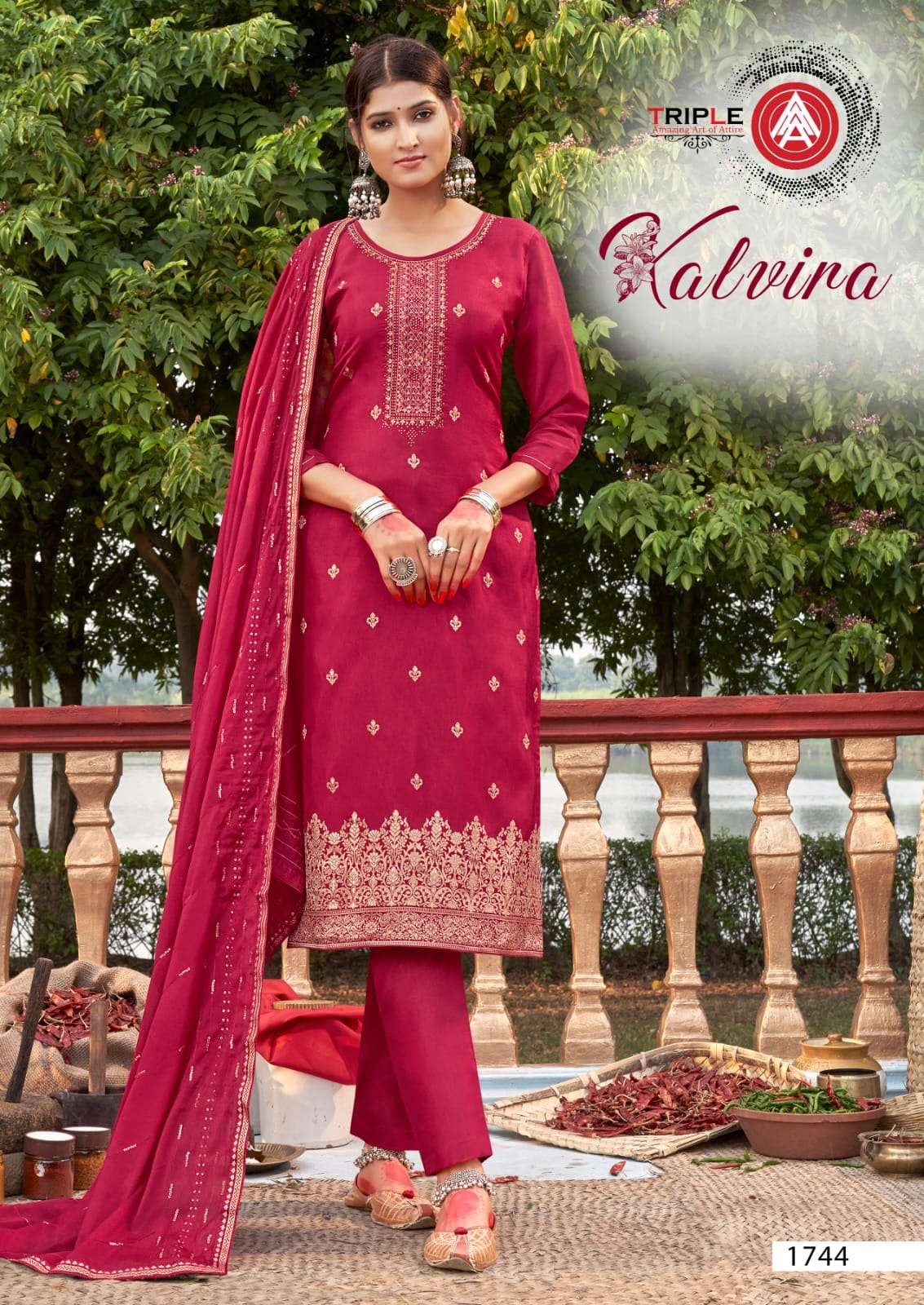 triple aaa kalvira 1741-1746 series fancy designer salwar suits manufacturer surat 