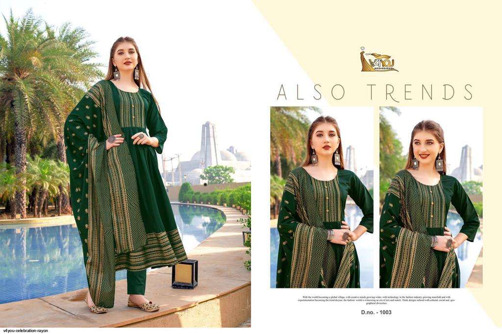 v4you celebration 1001-1005 series stylish designer kurti catalogue wholesaler surat 