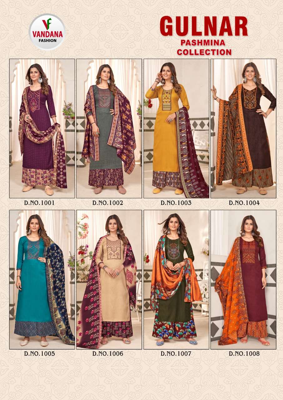 vandana fashion gulnar 1001-1008 series pashmina designer salwar suits new collection 