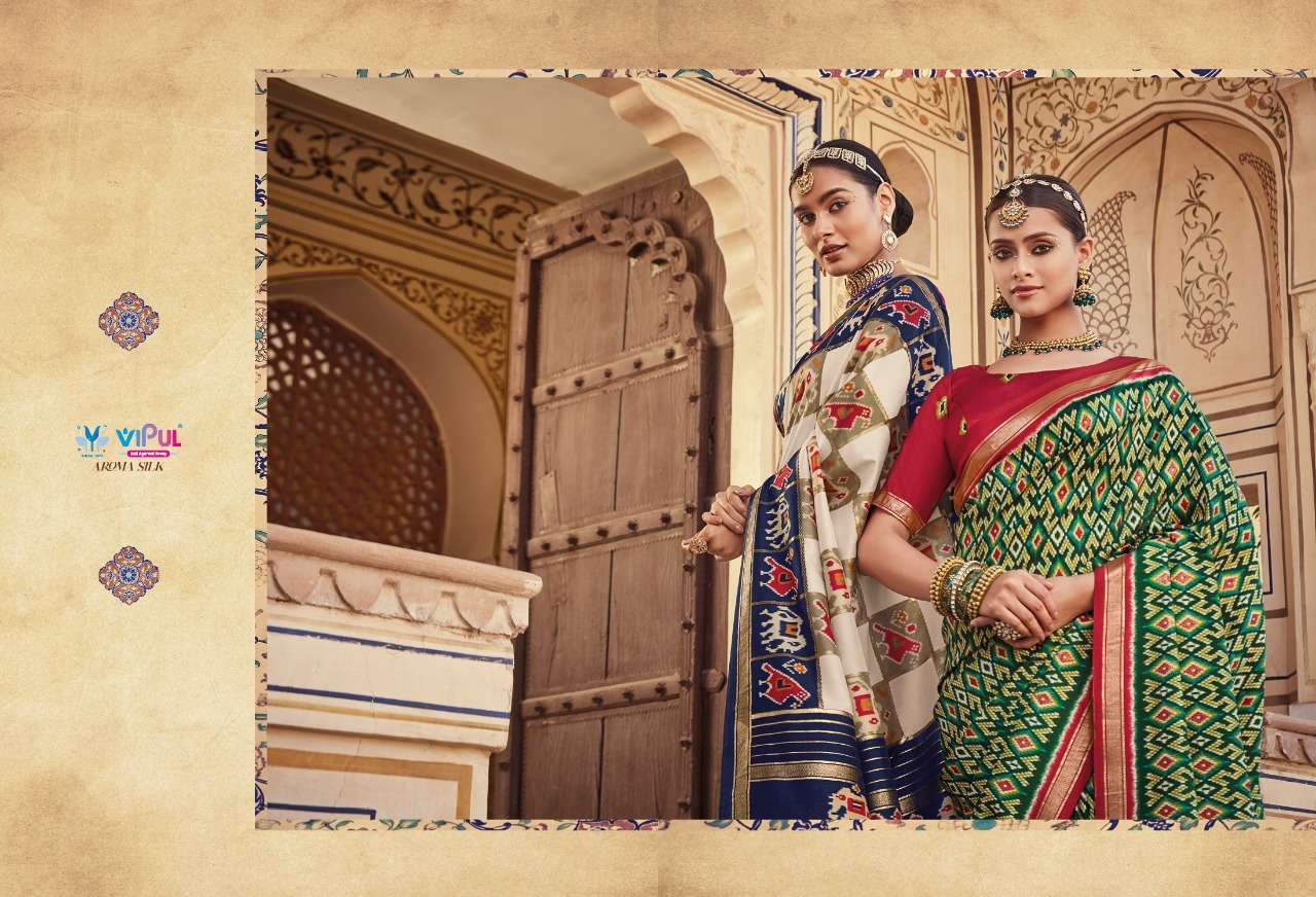 vipul fashion aroma silk 62809-62819 series fancy designer saree latest catalogue online supplier surat 
